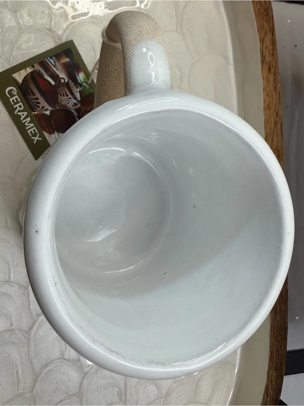 Ceramex Handmade Mexican Pottery Mugs Set of 2 16oz Cream White Hand Painted NEW